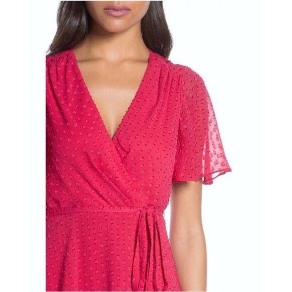 New VINCE CAMUTO Women's Clip Dot Flowy Fit & Flare Party Faux Wrap Midi Dress - Picture 4 of 11